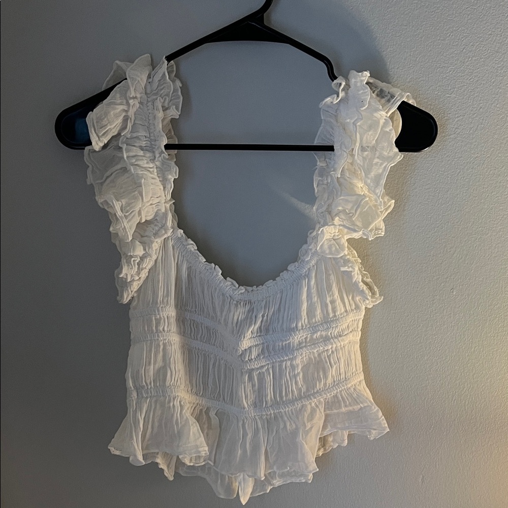 Free People White Ruffled Blouse - Picture 3 of 3